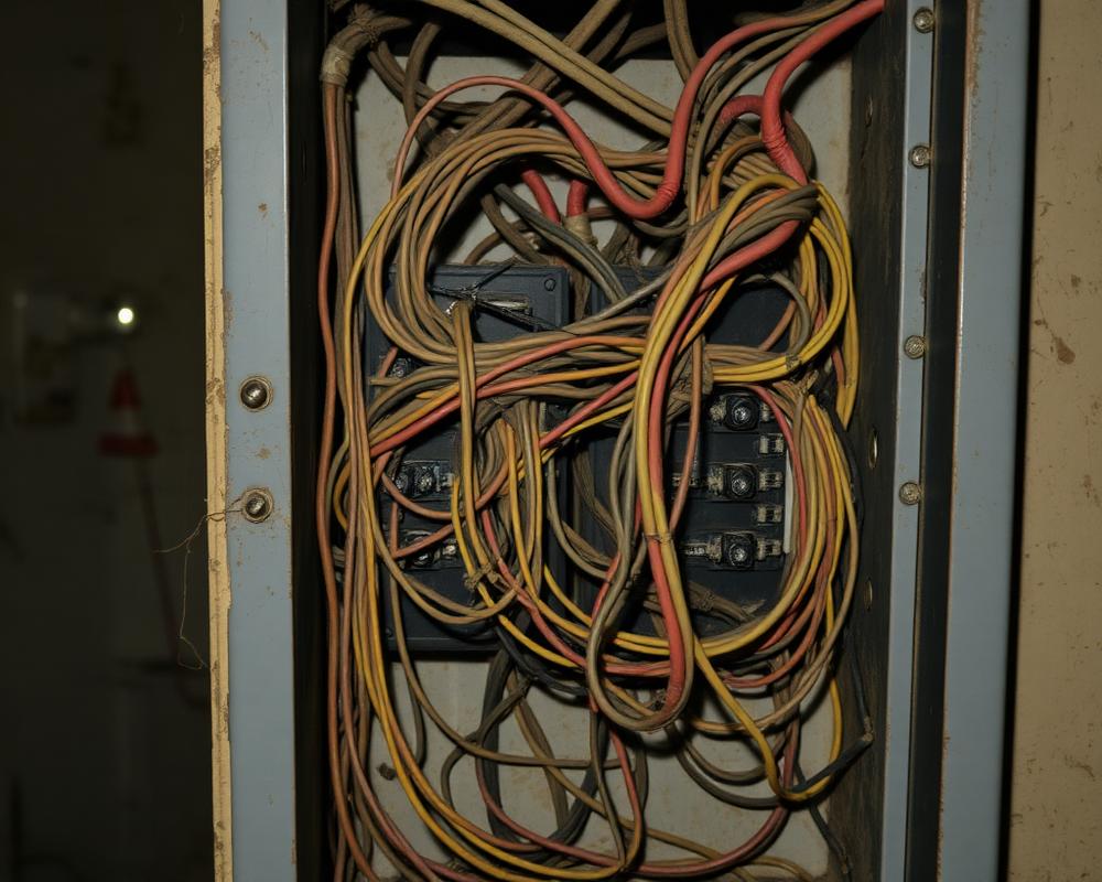 Old tangled electrical wiring before HAYBIN Electrical panel upgrade